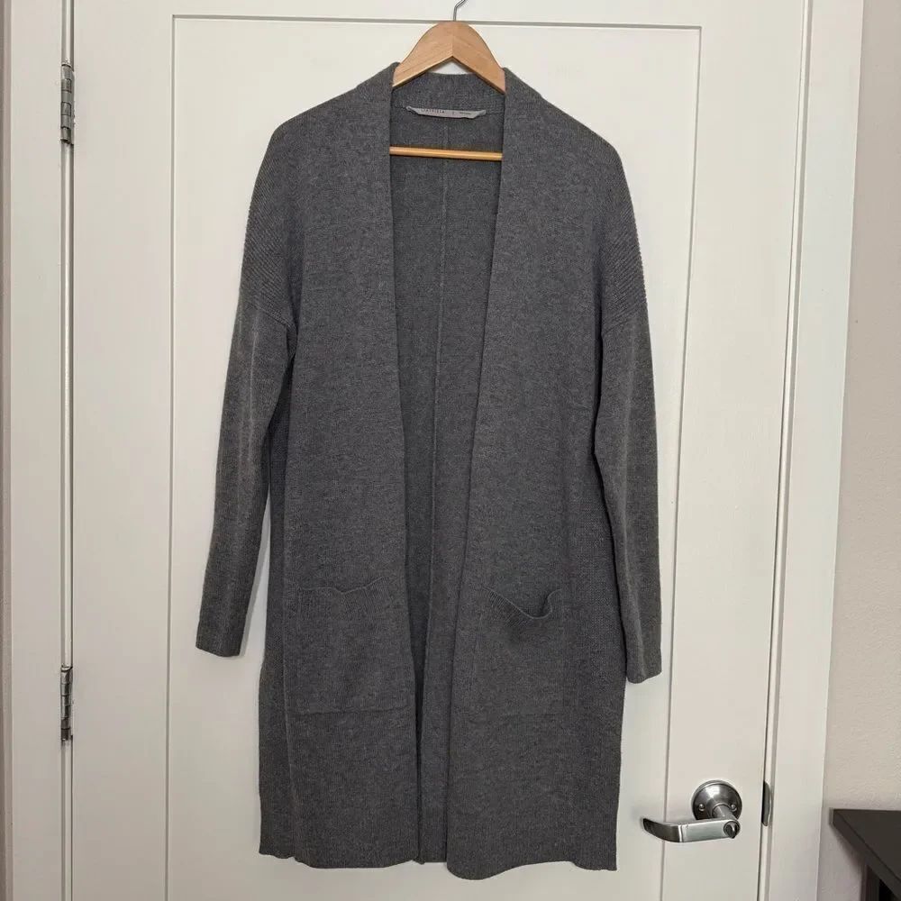 Athleta Spirit Wool Cashmere Wrap Open Longline Cardigan Sz S Gray Pockets Cozy
